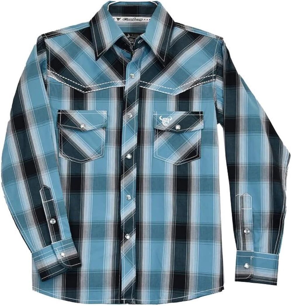 NWOT Cowboy Hardware Boys 100% Cotton Plaid Long Sleeve SNAP Button Down Shirt S